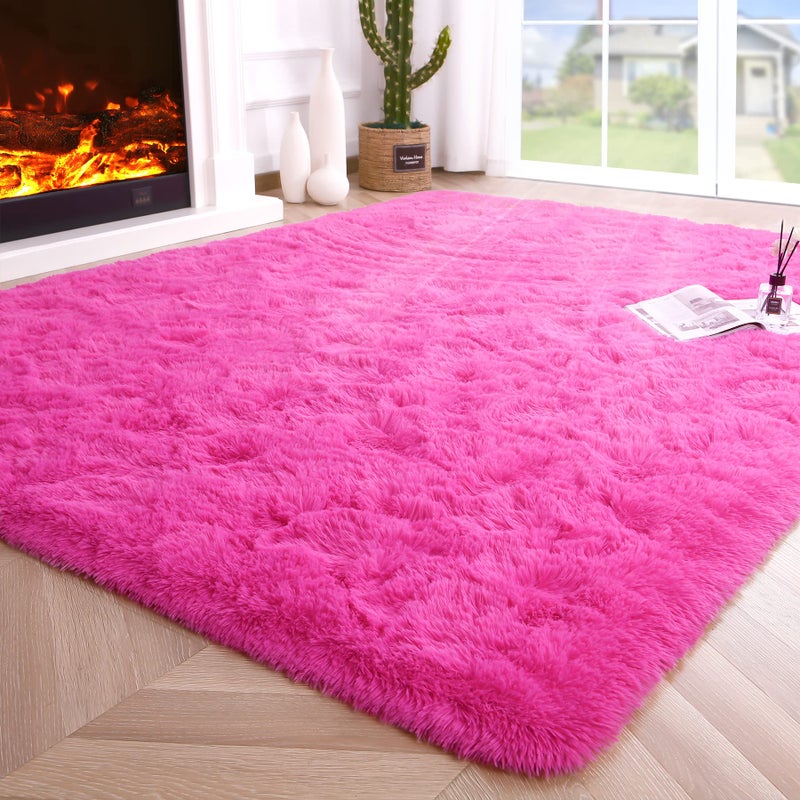 Noahas Fluffy 4x6 Hot Pink Rugs for Bedroom Girls,Shaggy Kids Rug,Thick Shag Throw Carpet,Soft Non-Slip Dorm Nursery Area Rugs for Living Room Home Decor Aesthetic - Image 1